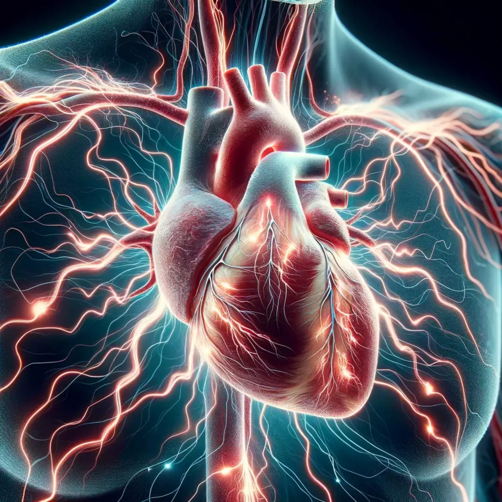 Κολπική Μαρμαρυγή: Εικόνα καρδιάς με ηλεκτρικές παρεμβολές που απεικονίζουν την αρρυθμία.