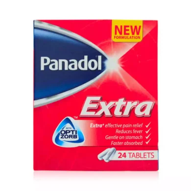 Το φάρμακο Panadol Extra περιέχει παρακεταμόλη και καφεΐνη για ανακούφιση από πόνο.